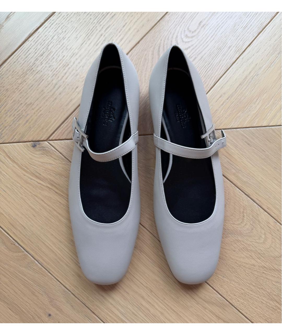 HERMES Бежевые кожаные балетки, фото 2