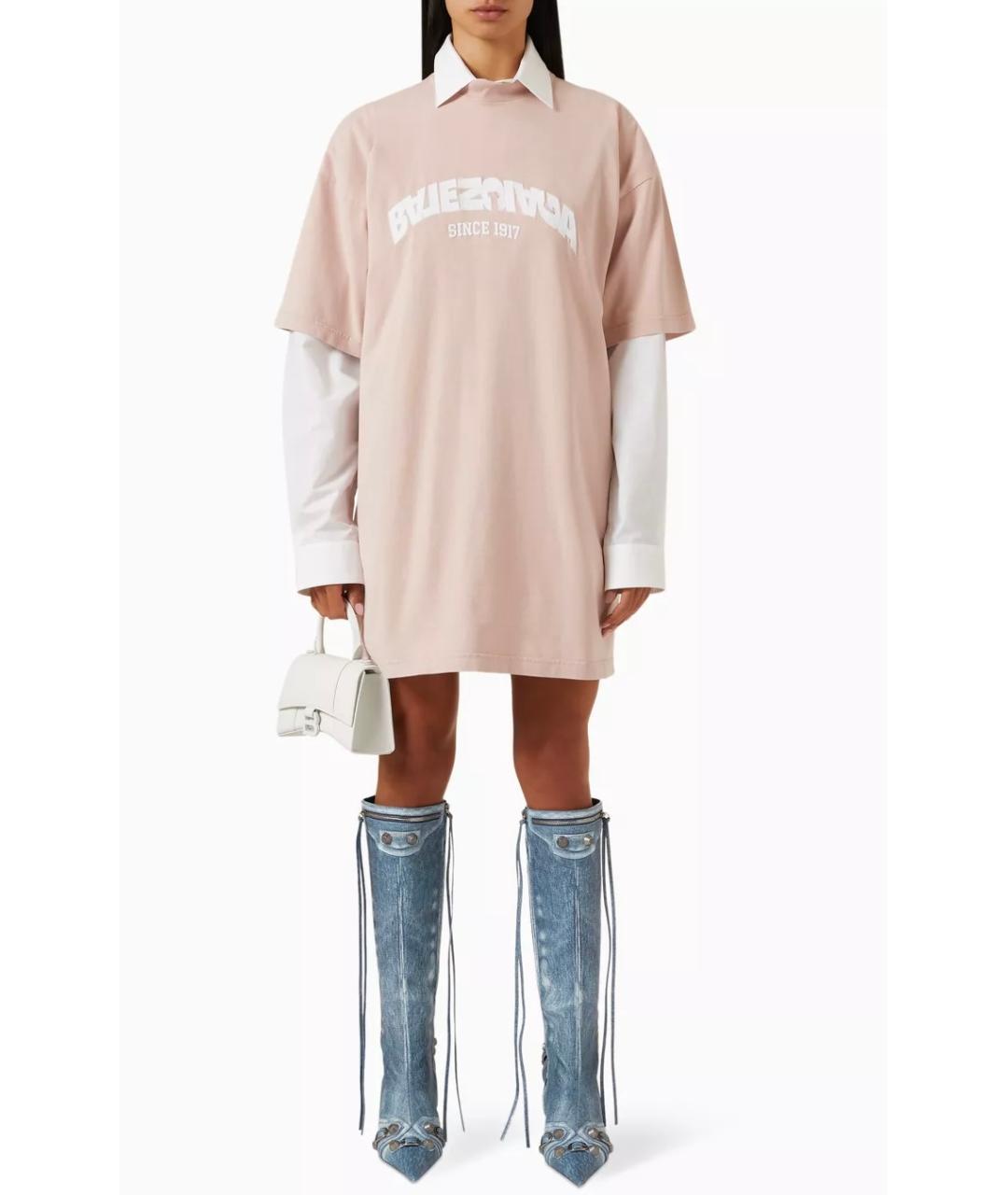 BALENCIAGA Розовая хлопковая футболка, фото 2