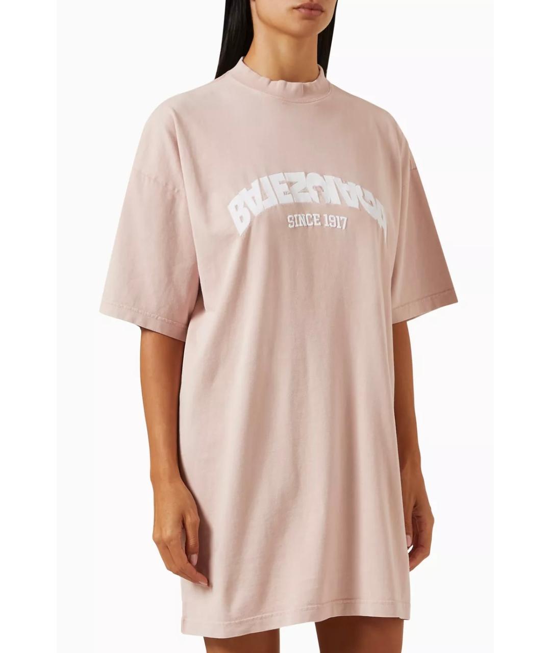 BALENCIAGA Розовая хлопковая футболка, фото 3