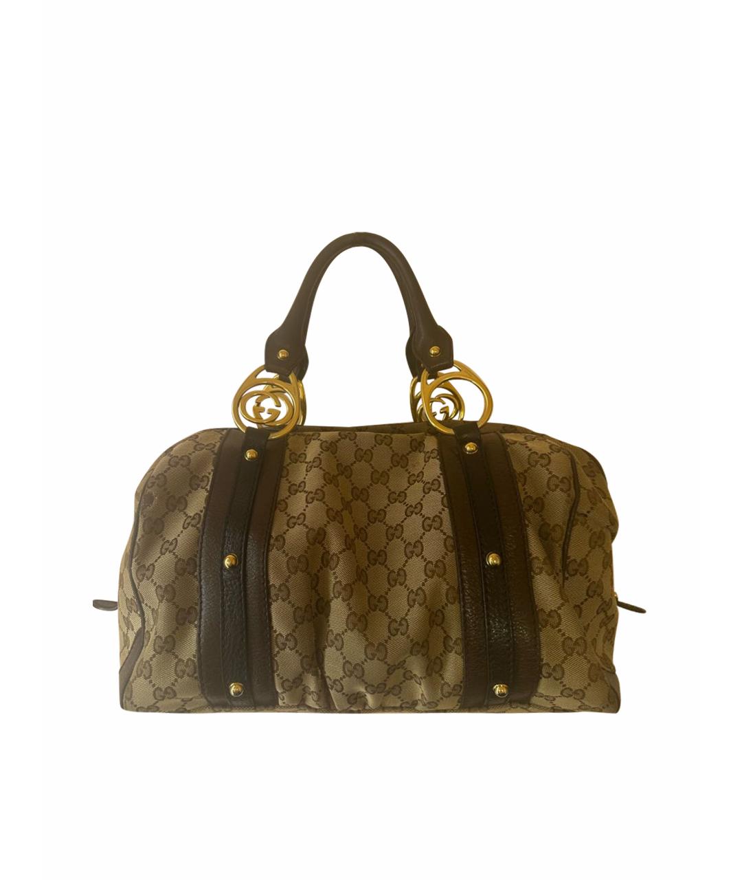 GUCCI Коричневая тканевая сумка с короткими ручками, фото 1