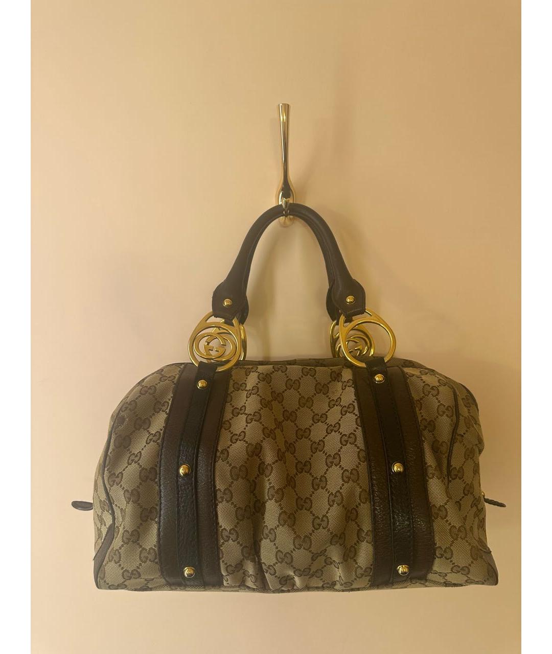 GUCCI Коричневая тканевая сумка с короткими ручками, фото 9