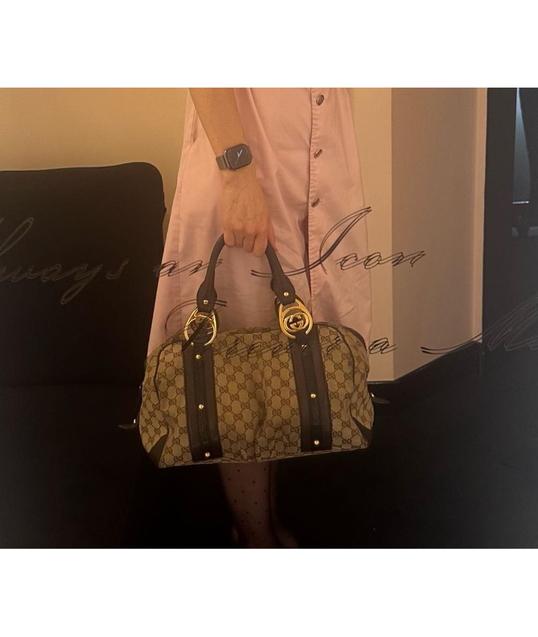 GUCCI Коричневая тканевая сумка с короткими ручками, фото 6