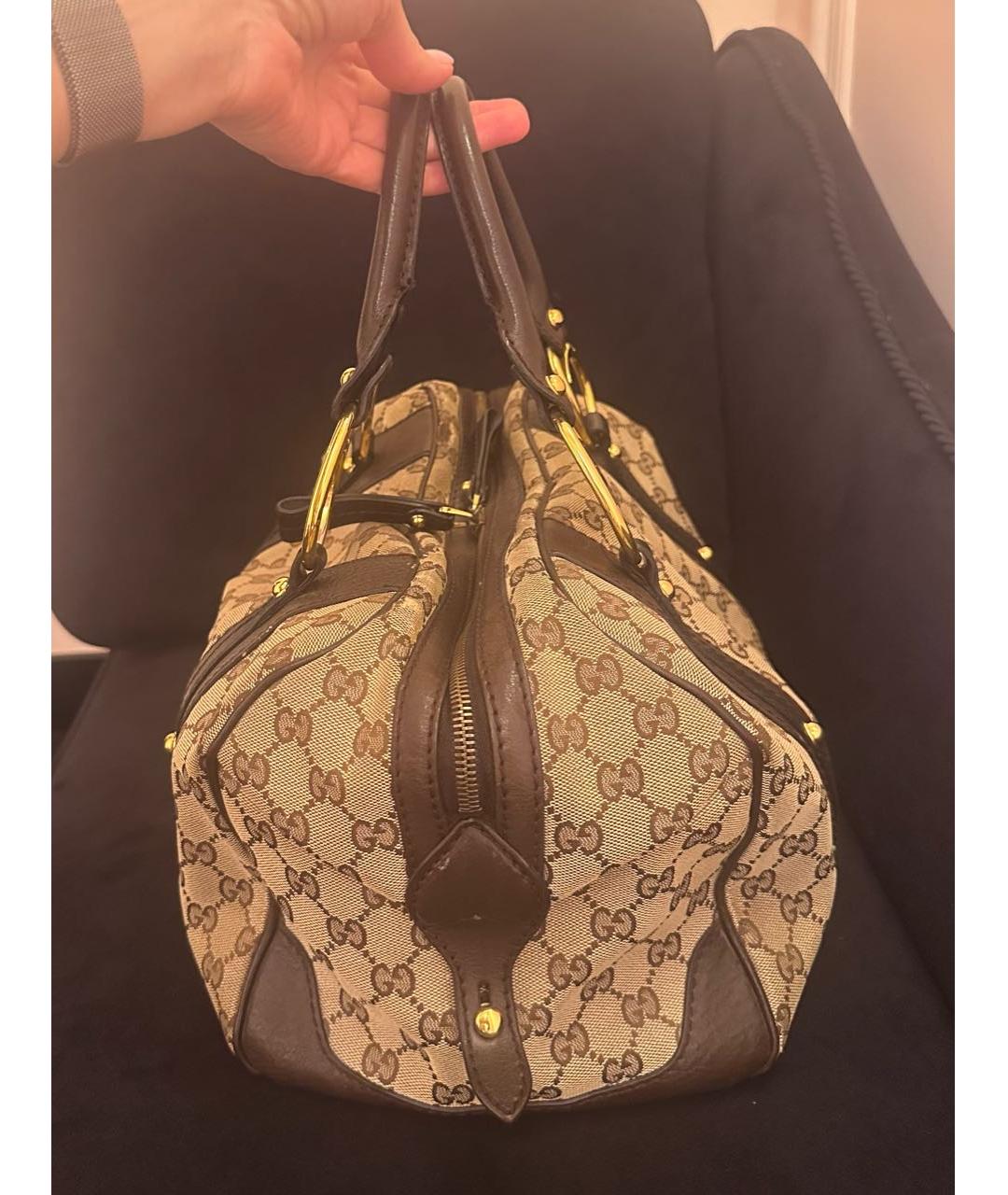 GUCCI Коричневая тканевая сумка с короткими ручками, фото 4