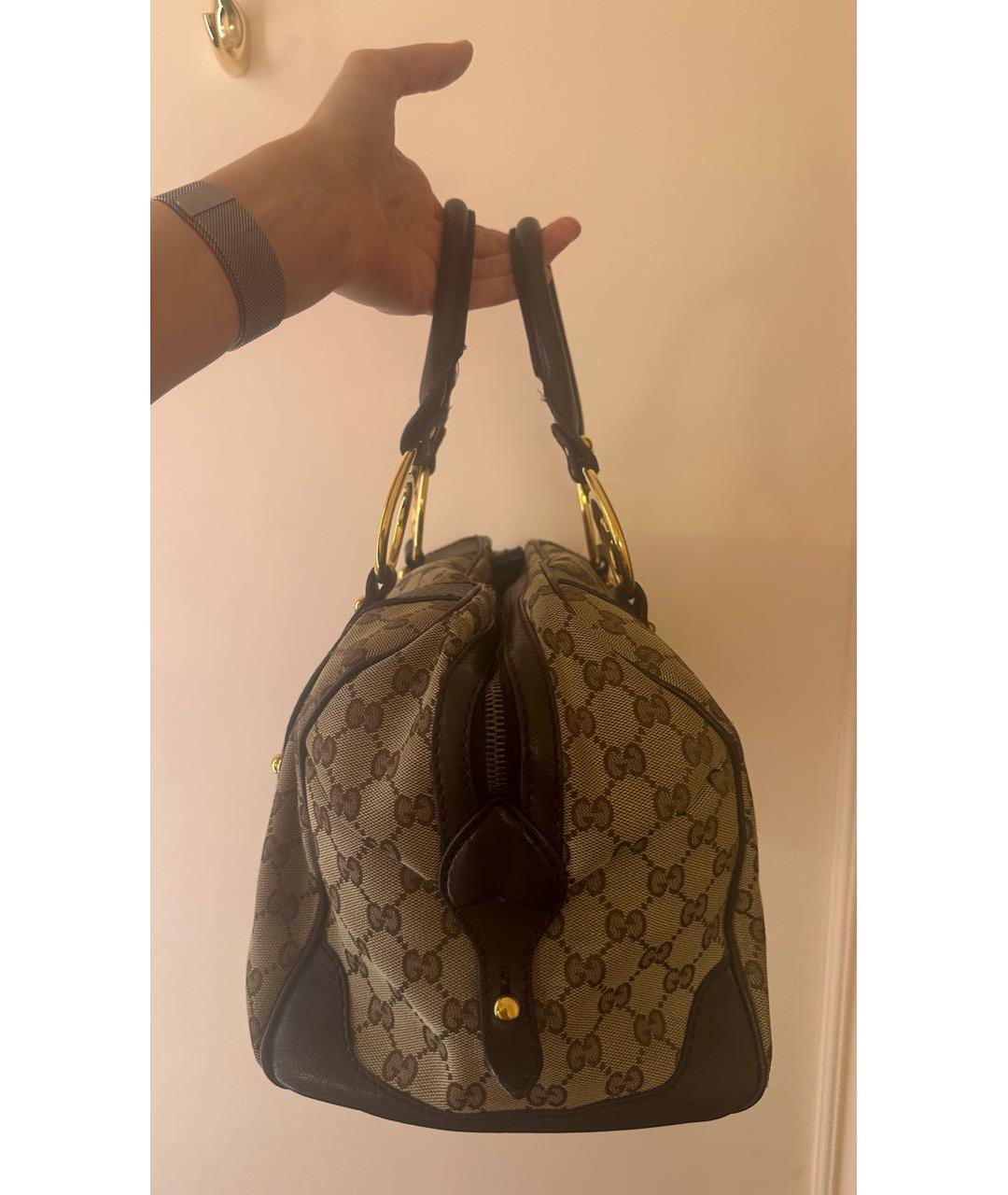 GUCCI Коричневая тканевая сумка с короткими ручками, фото 7