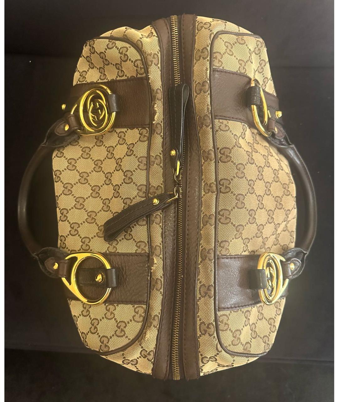 GUCCI Коричневая тканевая сумка с короткими ручками, фото 3