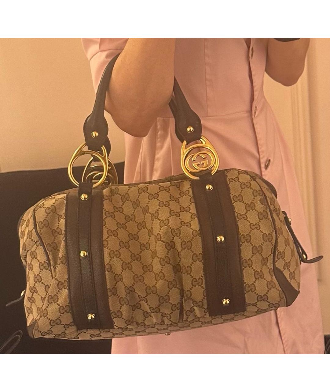 GUCCI Коричневая тканевая сумка с короткими ручками, фото 5