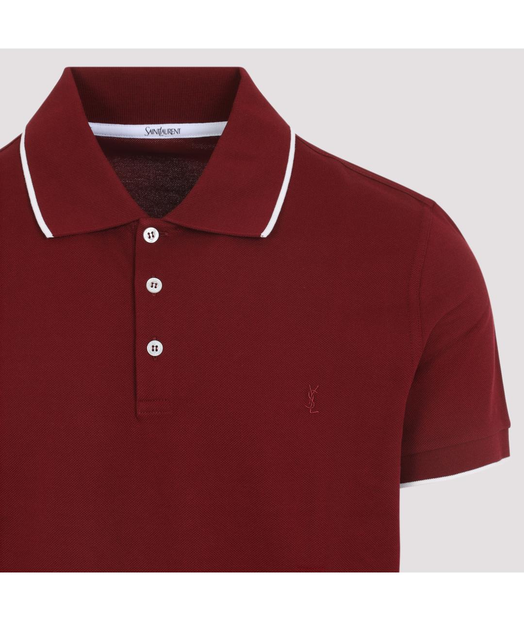 SAINT LAURENT Бордовое хлопковое поло с коротким рукавом, фото 3