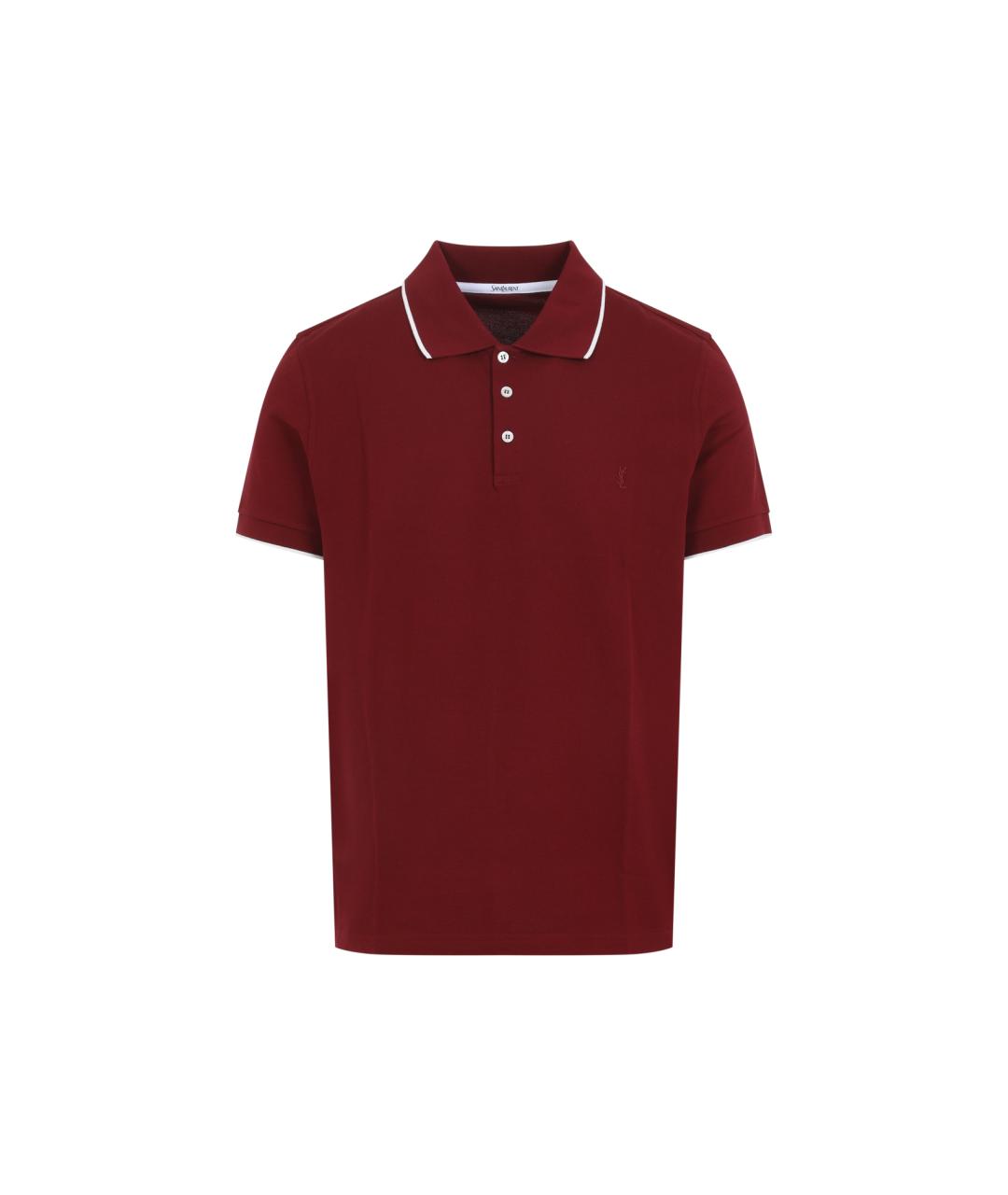 SAINT LAURENT Бордовое хлопковое поло с коротким рукавом, фото 1