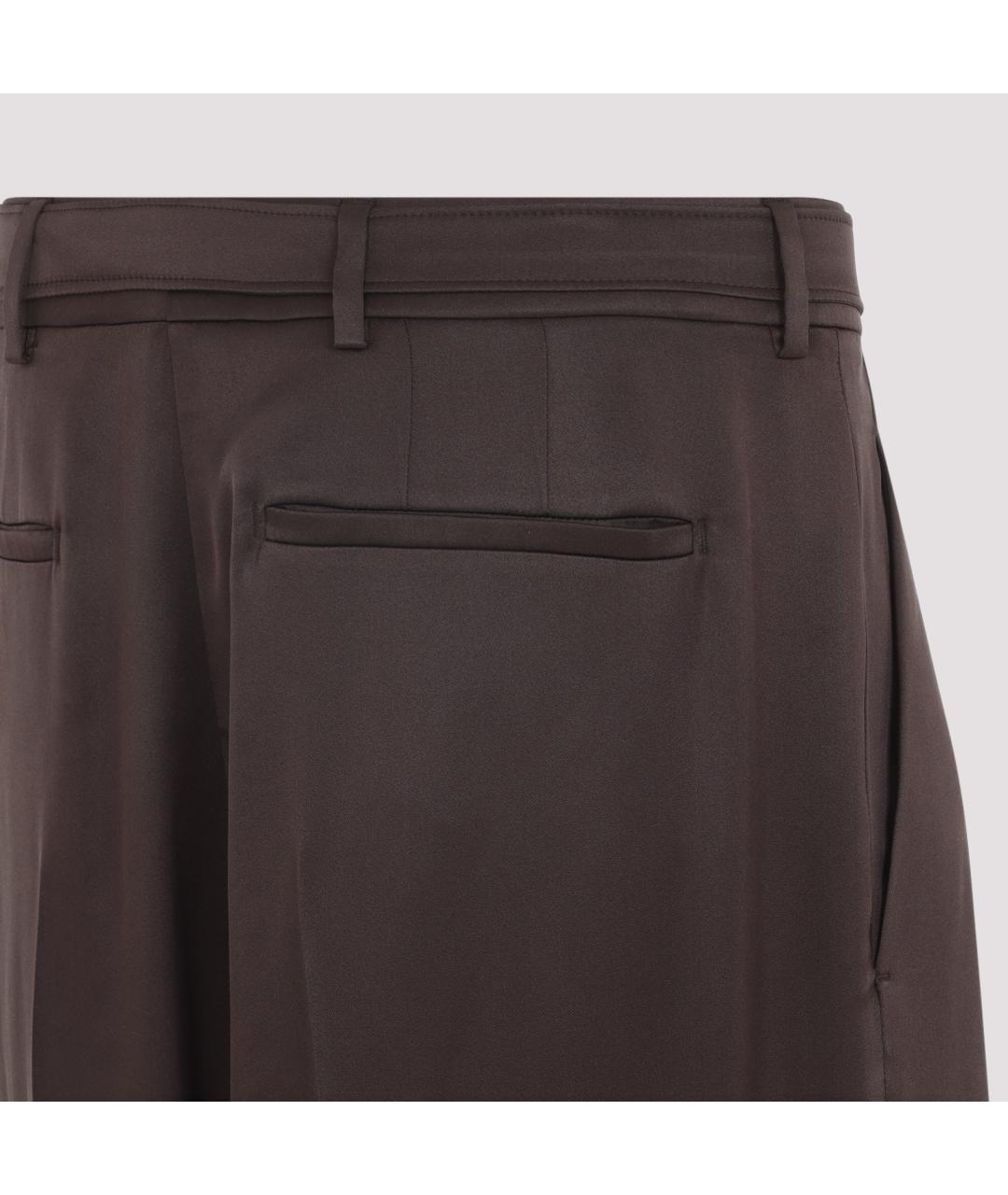 SAINT LAURENT Коричневые шелковые повседневные брюки, фото 3