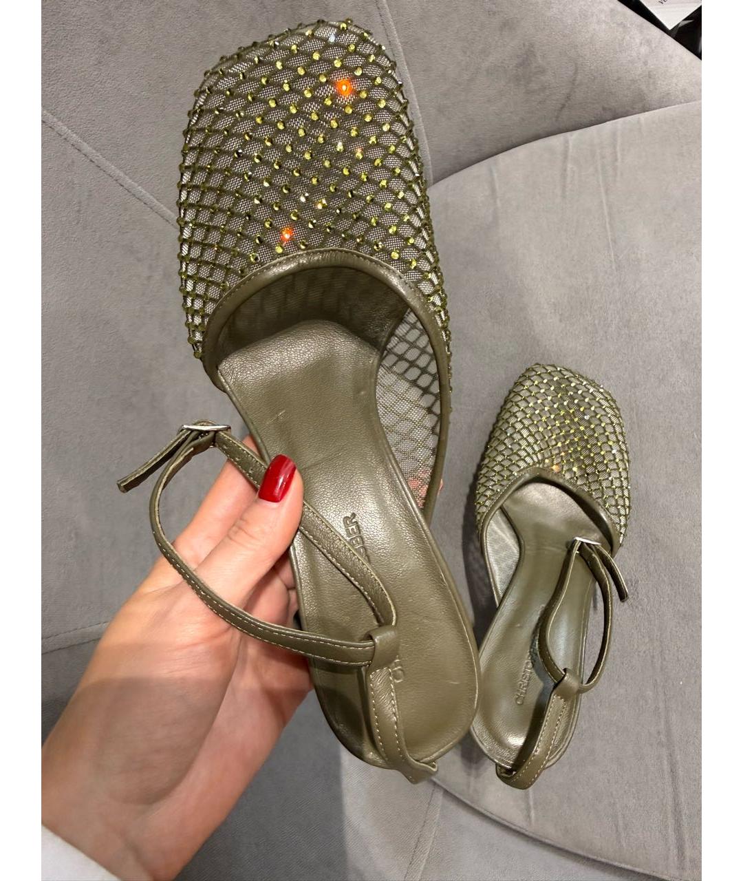 CHRISTOPHER ESBER Зеленые кожаные мюли, фото 5