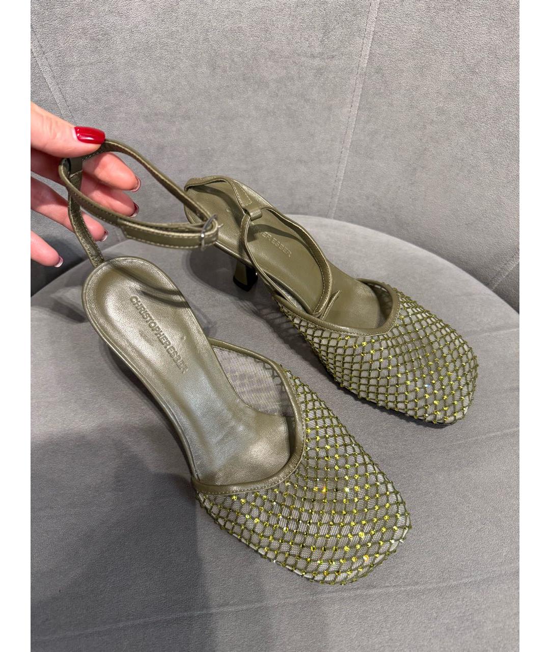 CHRISTOPHER ESBER Зеленые кожаные мюли, фото 4