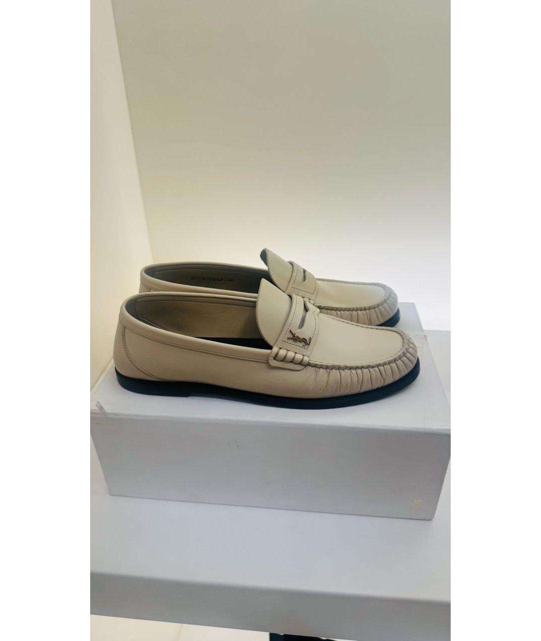 SAINT LAURENT Белые кожаные лоферы, фото 9