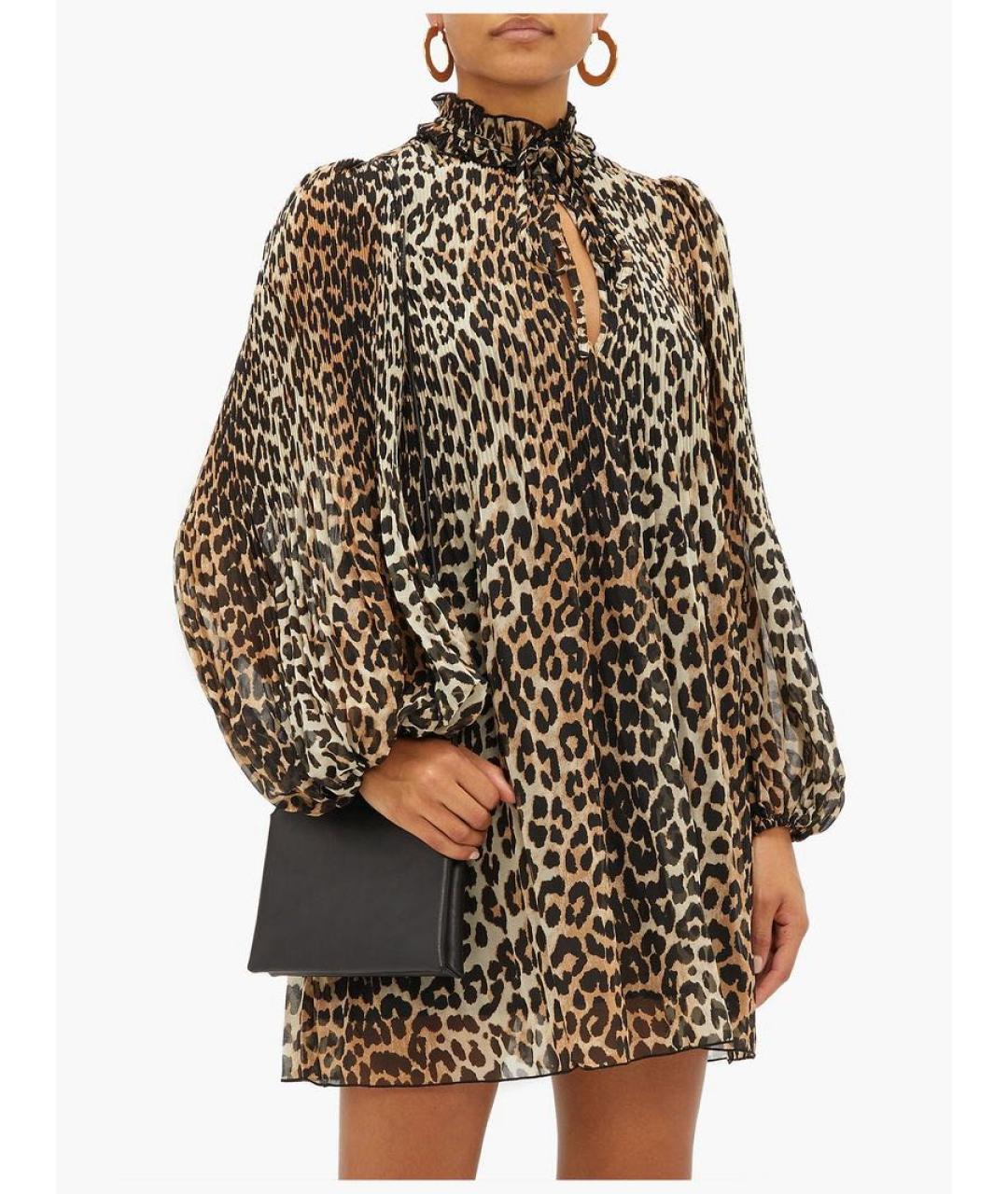 GANNI Коричневое полиэстеровое повседневное платье, фото 7