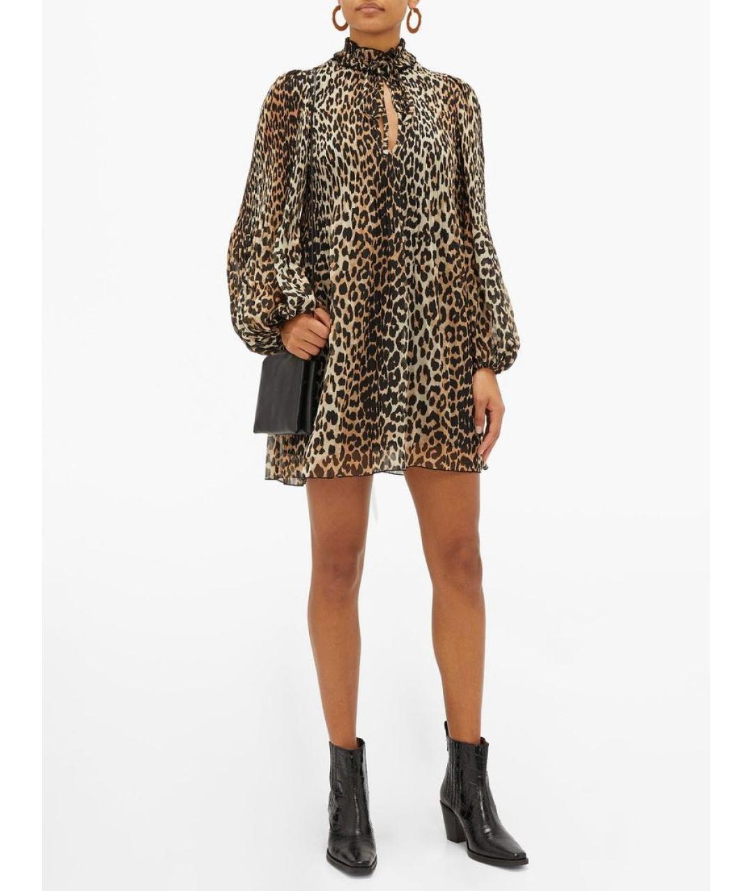 GANNI Коричневое полиэстеровое повседневное платье, фото 8