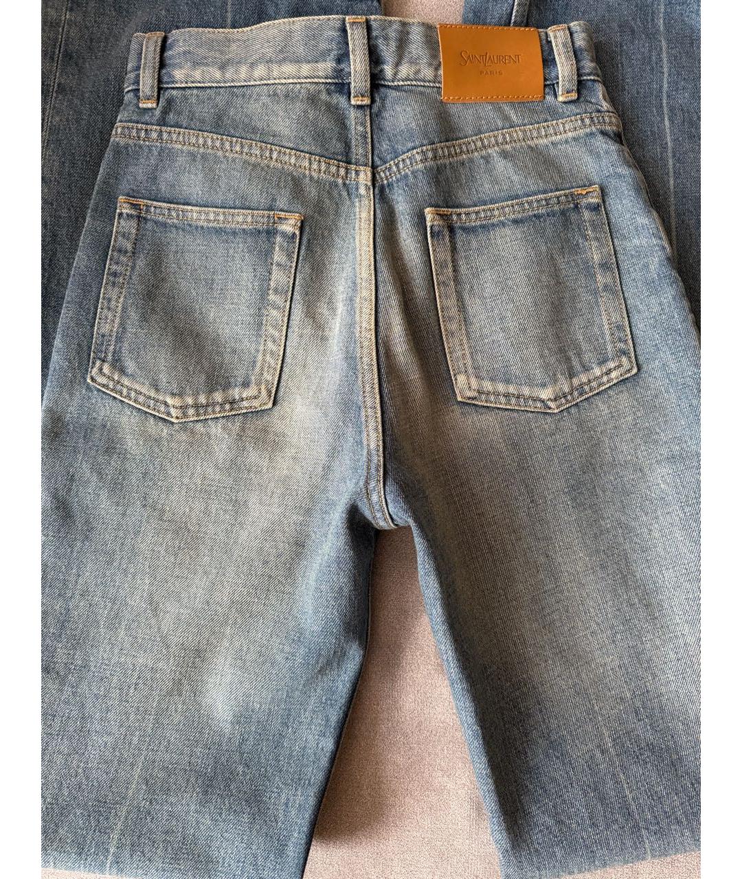 SAINT LAURENT Голубые хлопковые прямые джинсы, фото 6