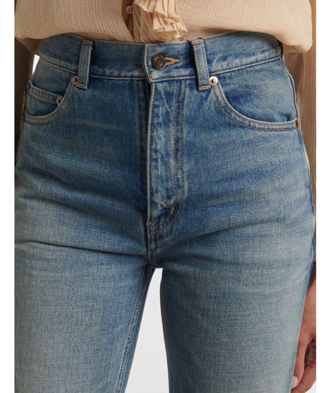 SAINT LAURENT Голубые хлопковые прямые джинсы, фото 4