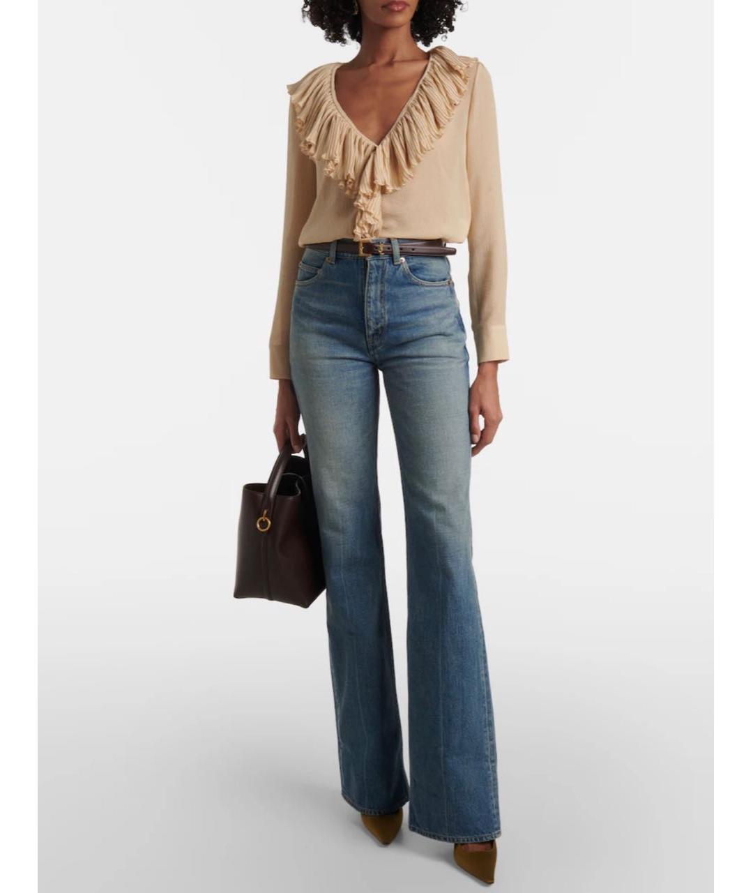 SAINT LAURENT Голубые хлопковые прямые джинсы, фото 2