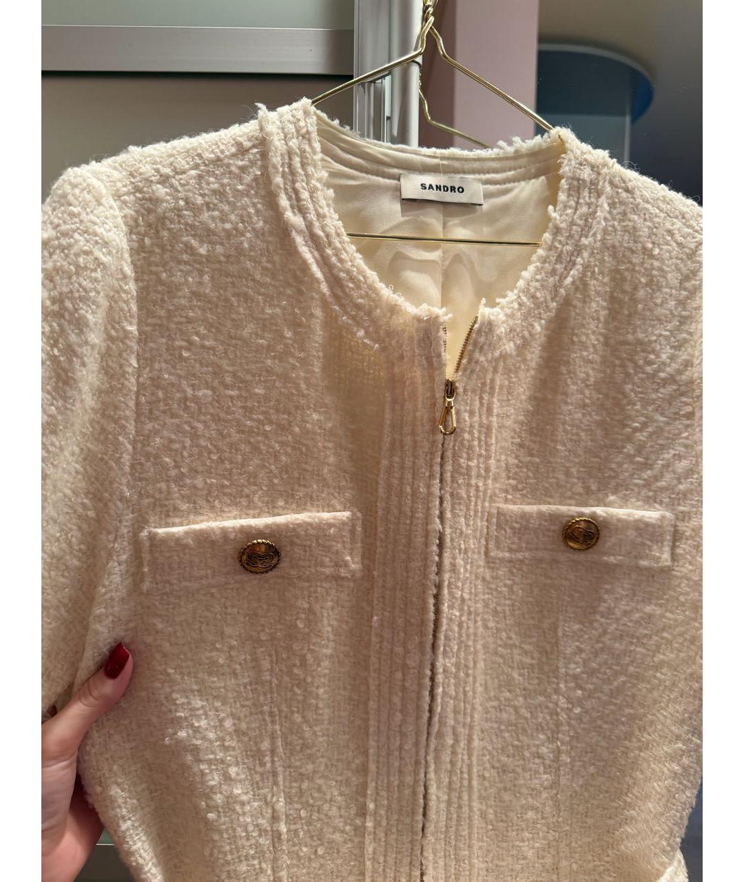 SANDRO Белое твидовое повседневное платье, фото 3