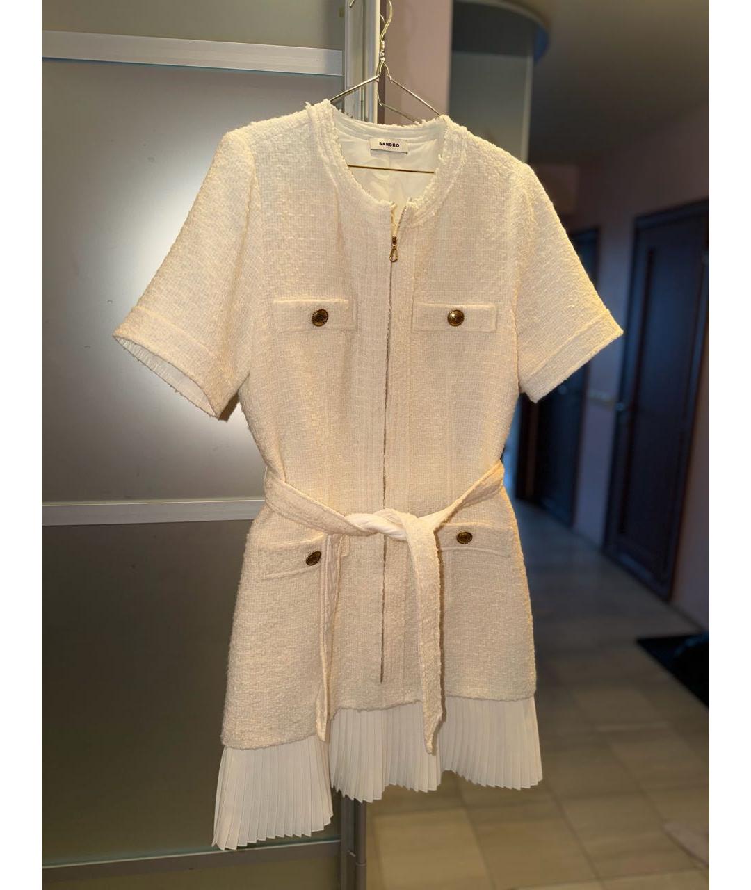 SANDRO Белое твидовое повседневное платье, фото 5