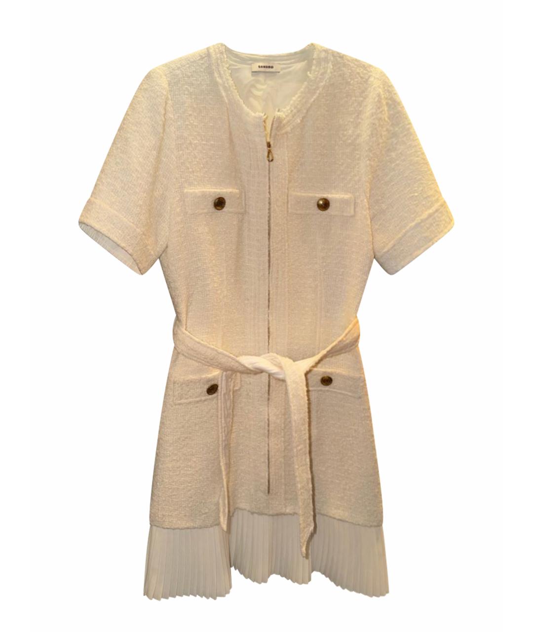 SANDRO Белое твидовое повседневное платье, фото 1