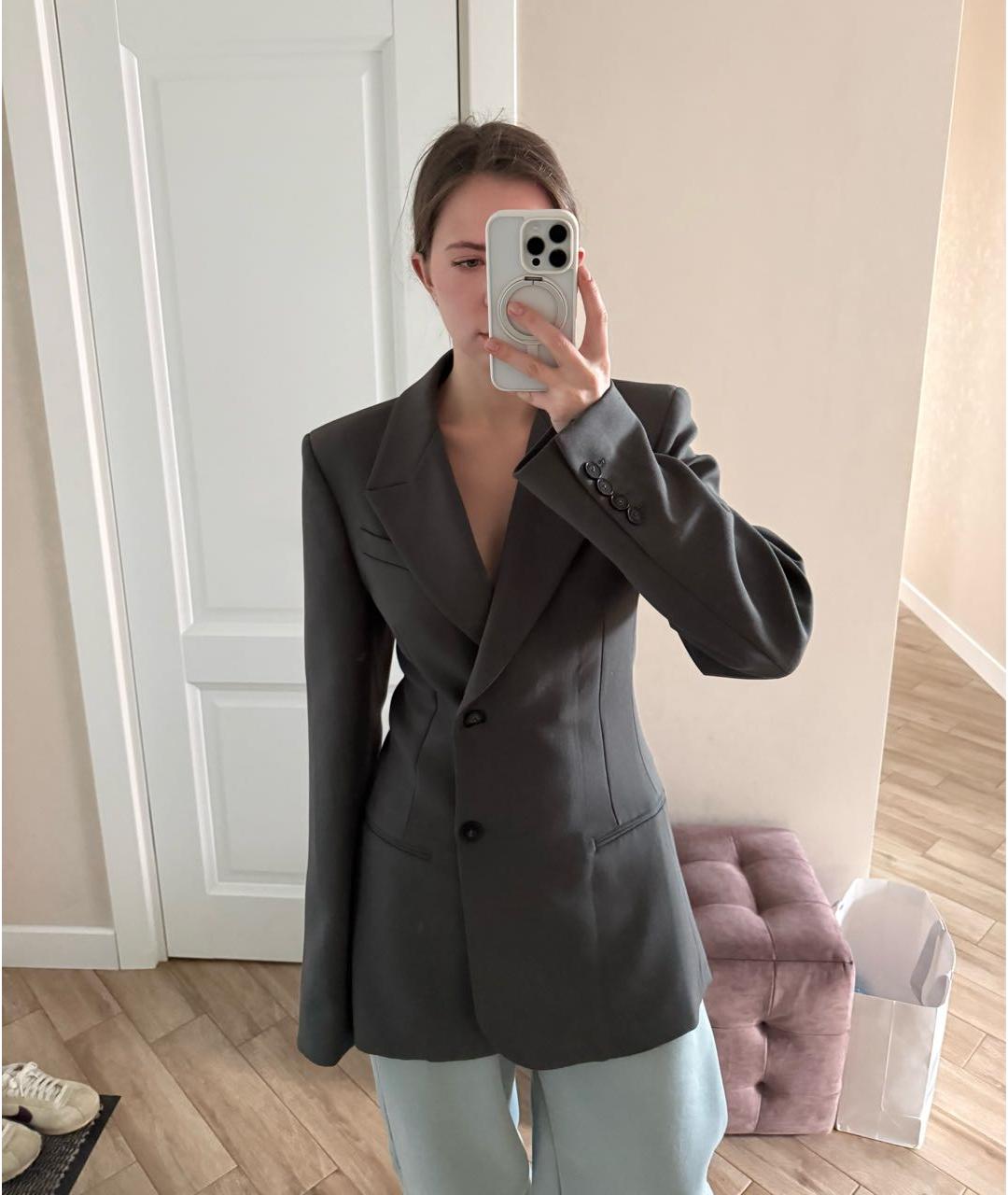 THE FRANKIE SHOP Серый полиэстеровый жакет/пиджак, фото 5