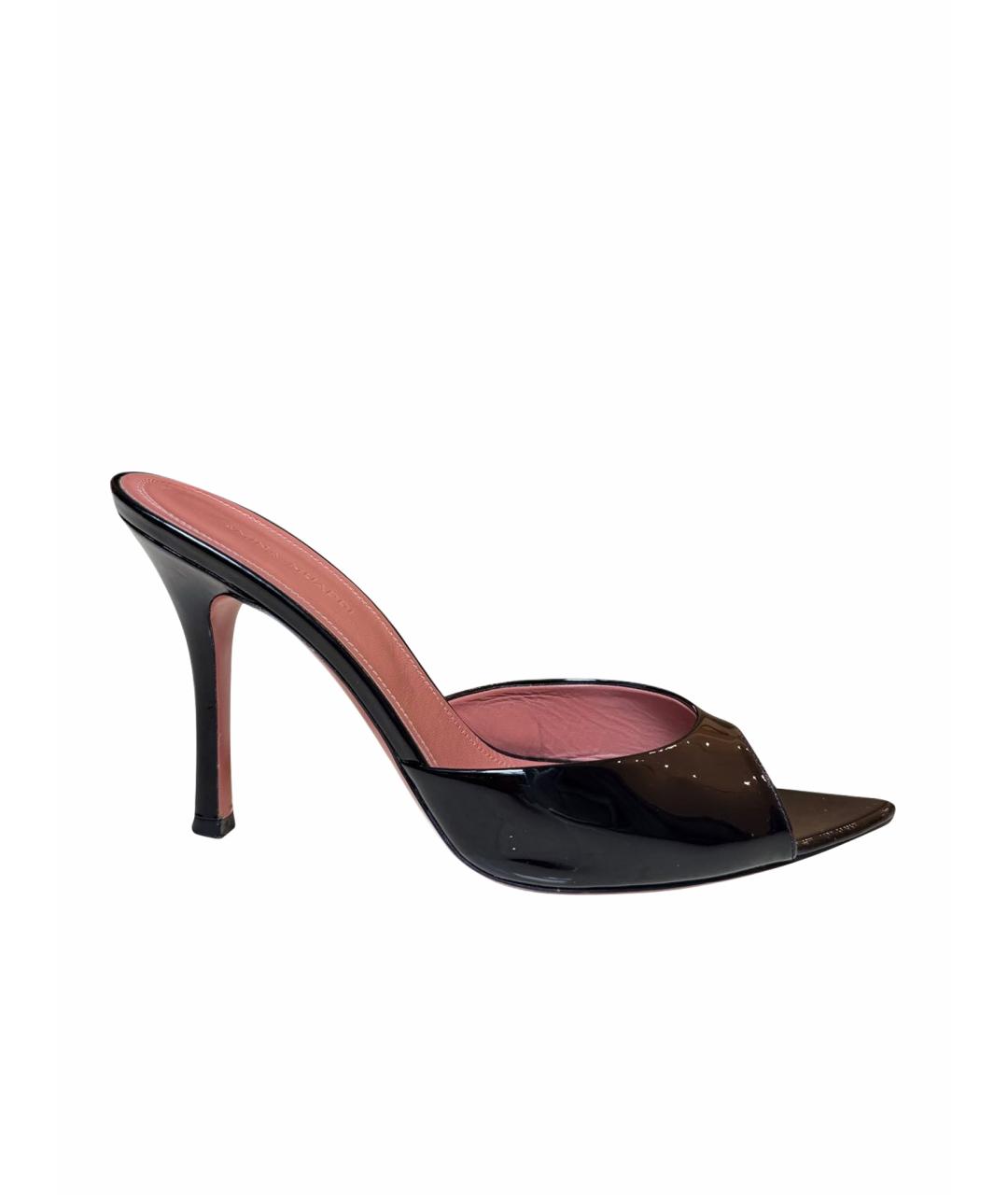 Amina Muaddi Черные босоножки из лакированной кожи, фото 1
