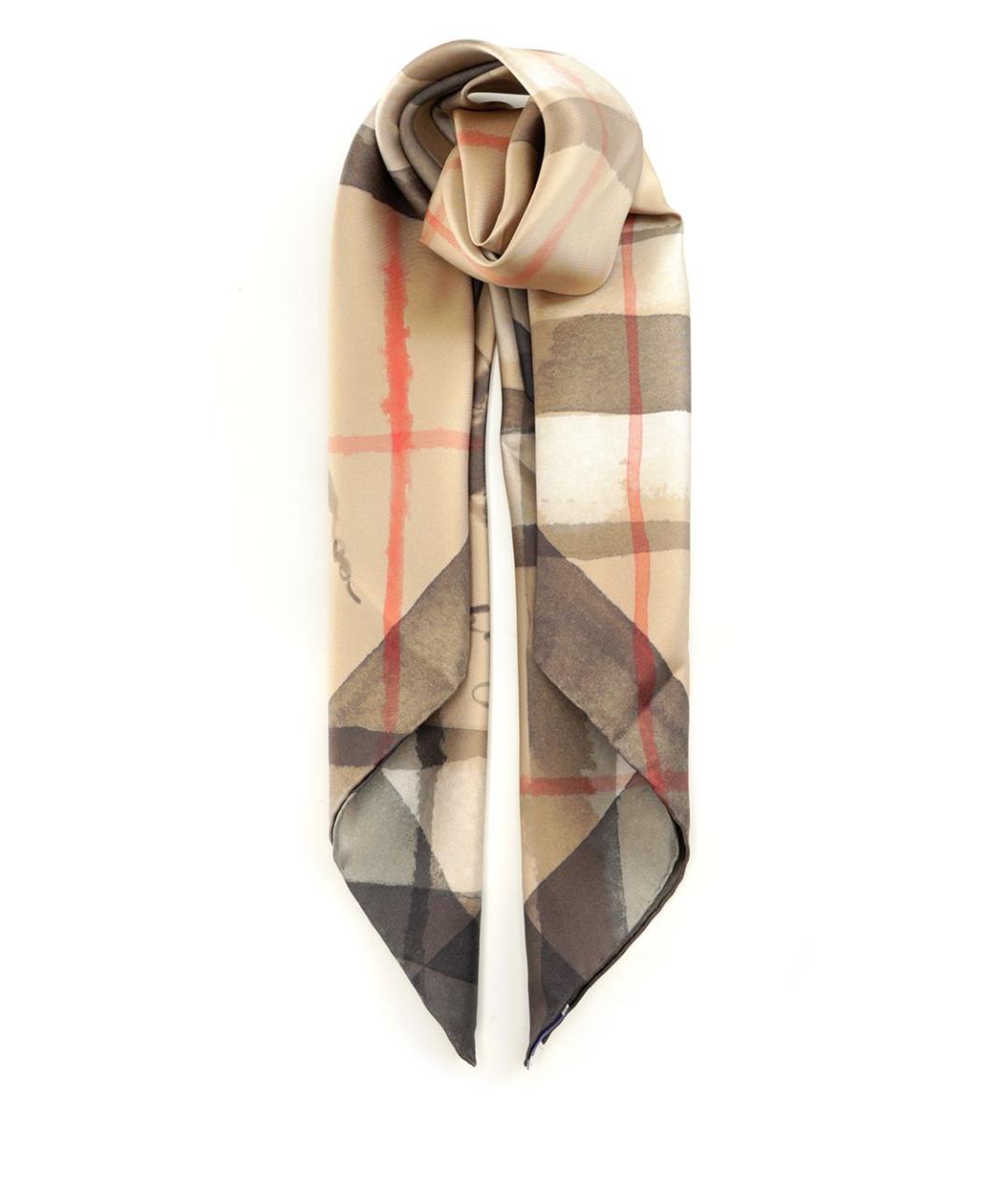 BURBERRY Бежевый шелковый платок, фото 1