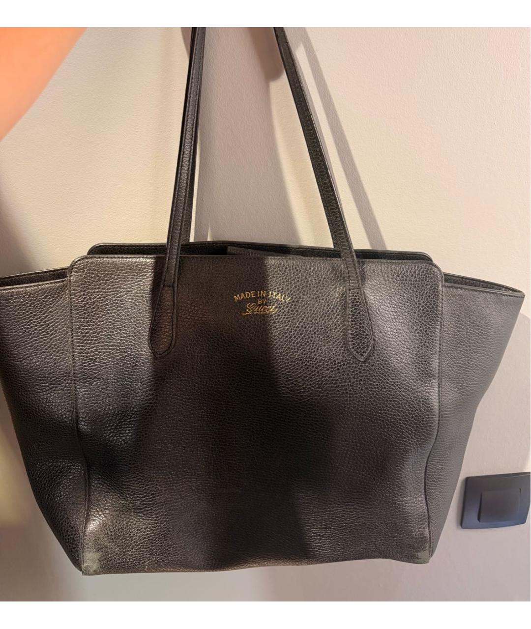 GUCCI Черная кожаная сумка тоут, фото 9