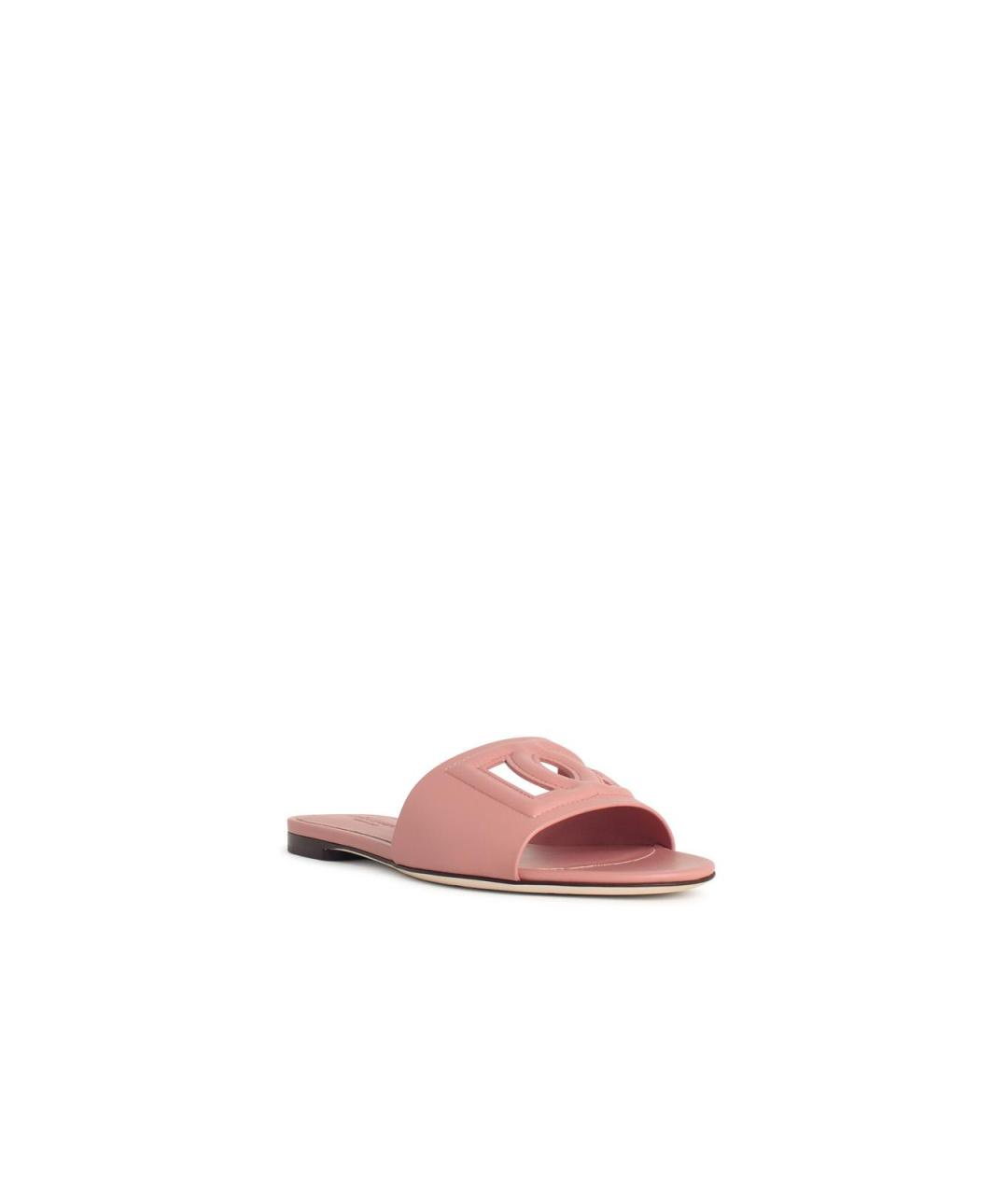 DOLCE&GABBANA Розовые кожаные шлепанцы, фото 2