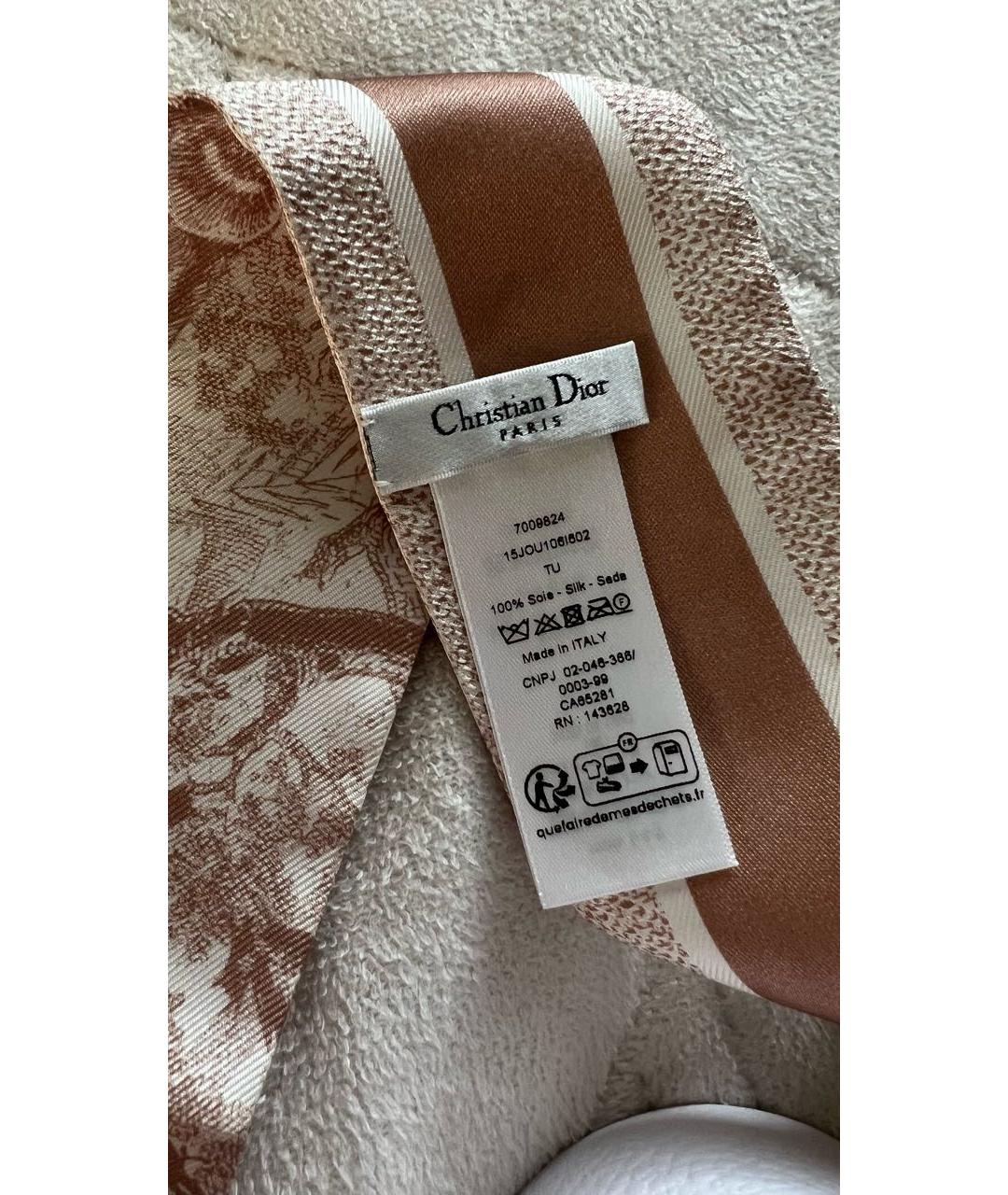 CHRISTIAN DIOR Бежевый шелковый платок, фото 3