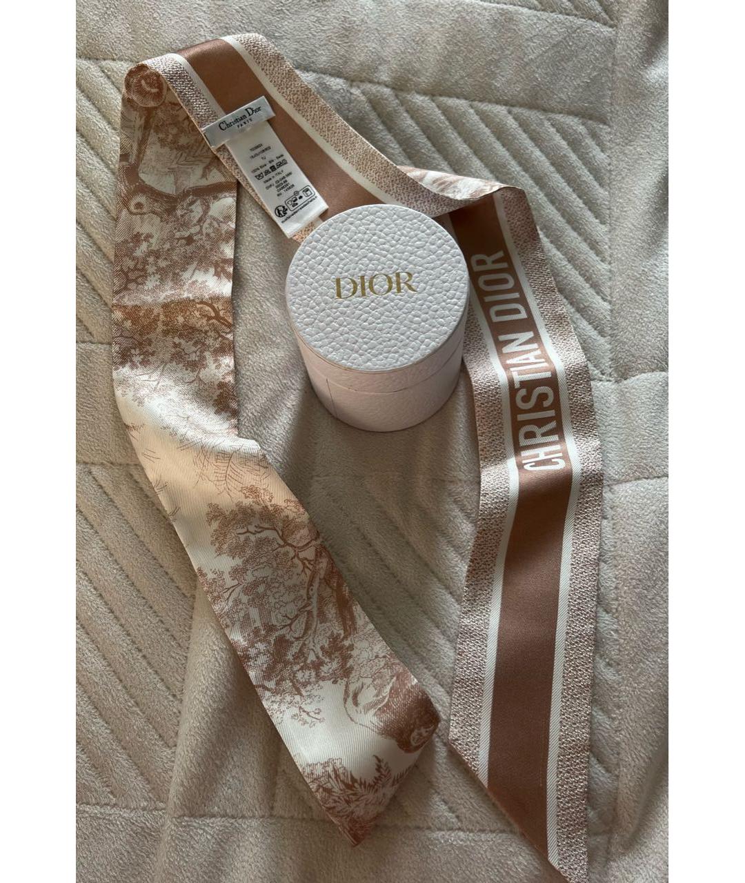 CHRISTIAN DIOR Бежевый шелковый платок, фото 4
