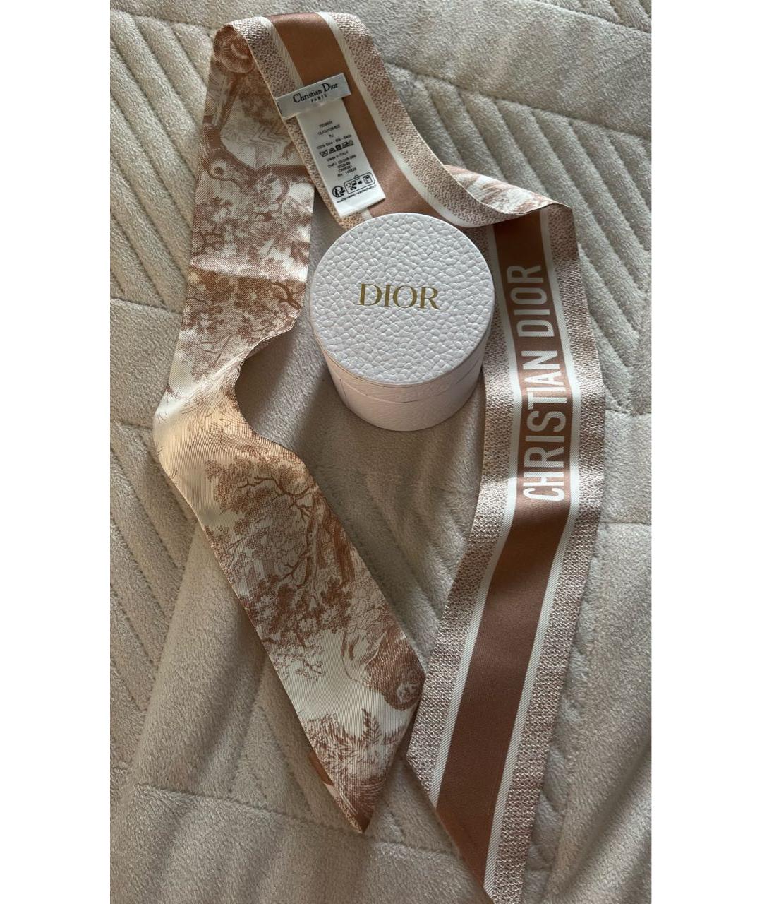 CHRISTIAN DIOR Бежевый шелковый платок, фото 5
