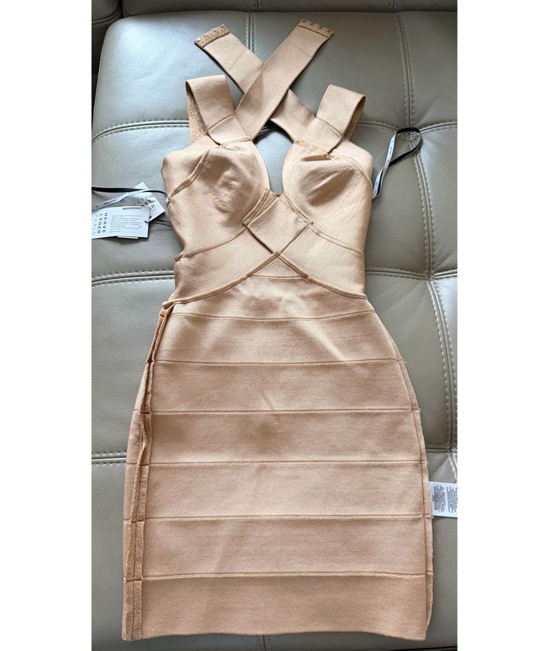 HERVE LEGER Золотое коктейльное платье, фото 3