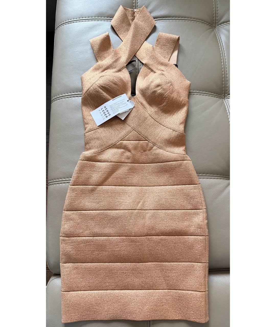 HERVE LEGER Золотое коктейльное платье, фото 5