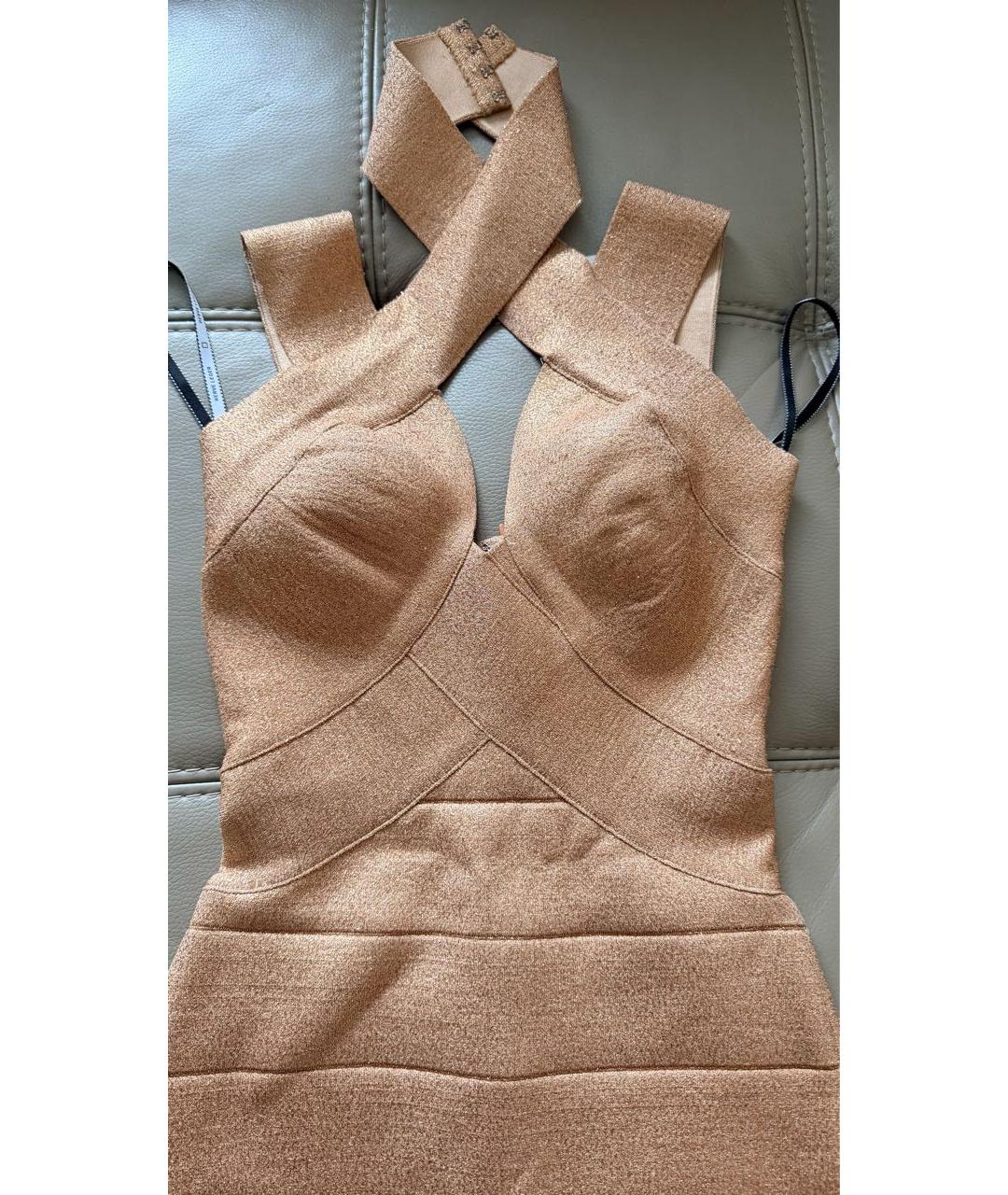 HERVE LEGER Золотое коктейльное платье, фото 4