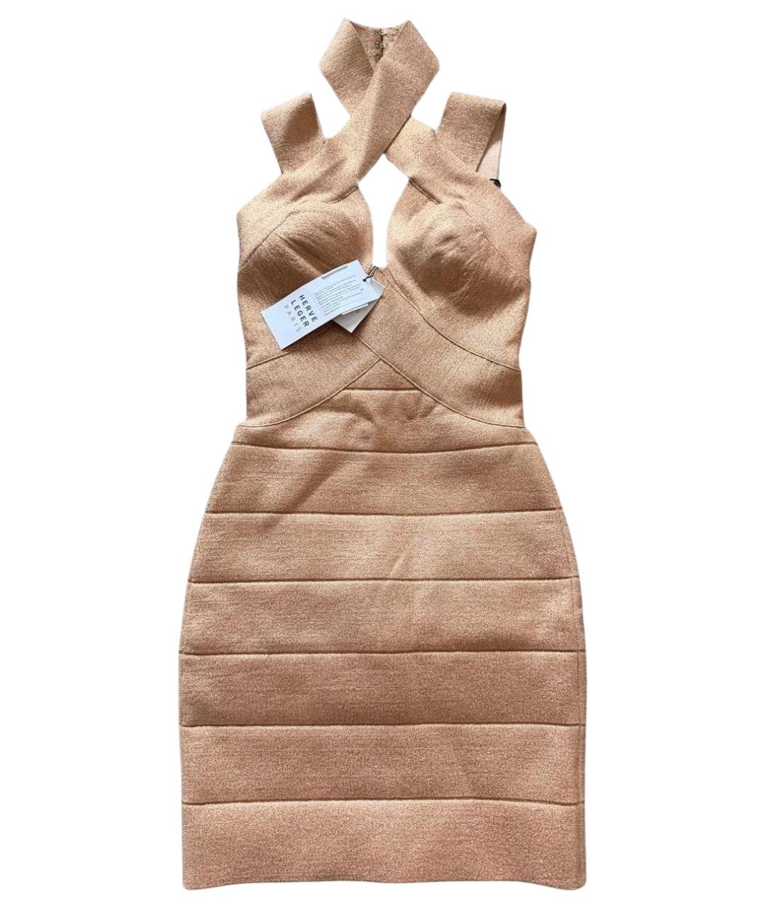 HERVE LEGER Золотое коктейльное платье, фото 1