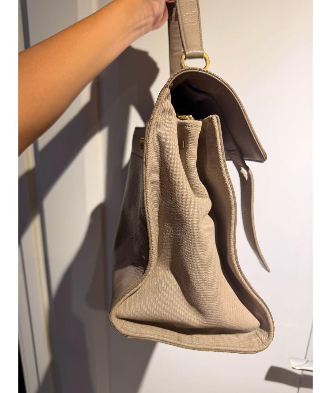 SAINT LAURENT Серая кожаная сумка с короткими ручками, фото 5