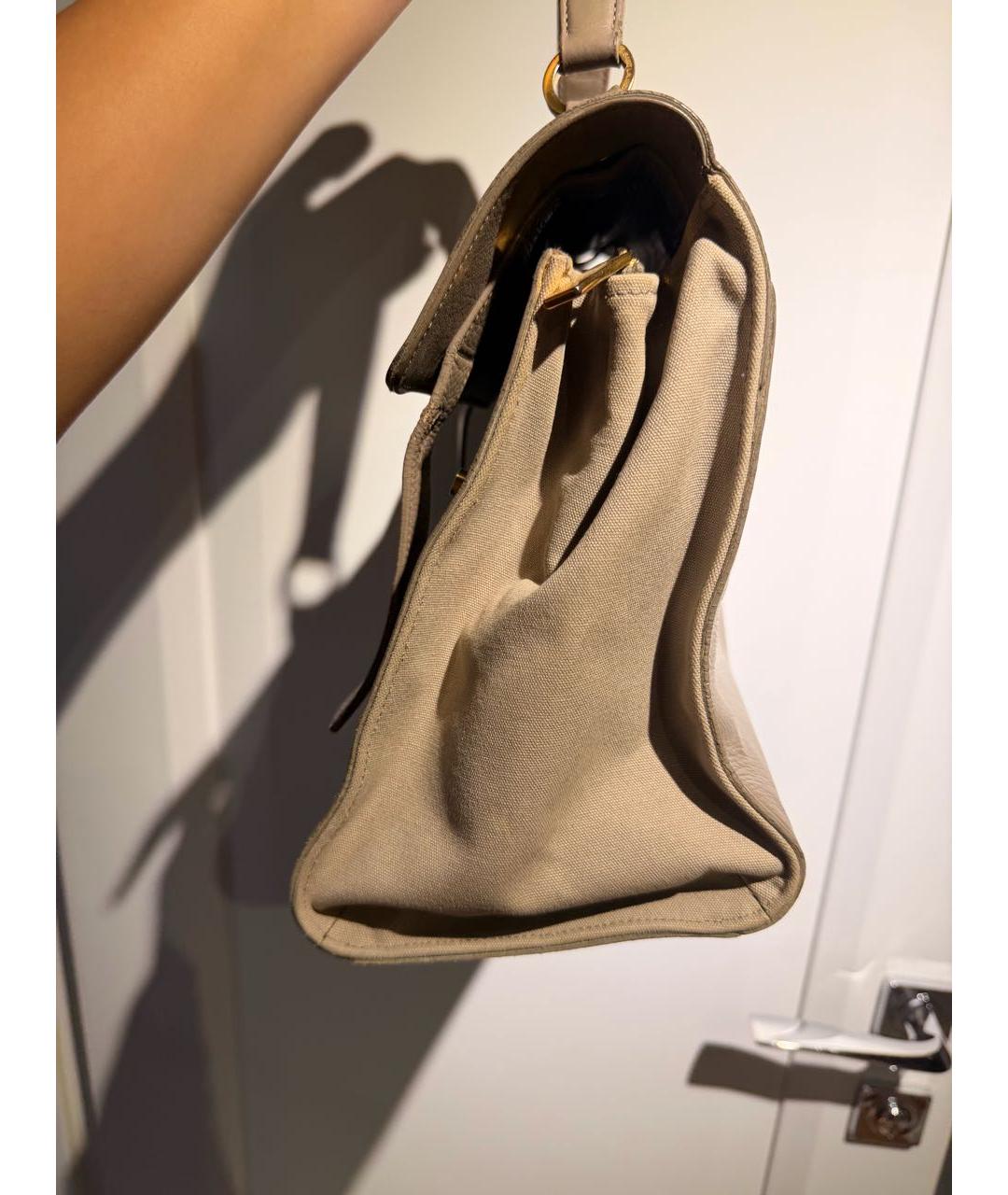 SAINT LAURENT Серая кожаная сумка с короткими ручками, фото 6