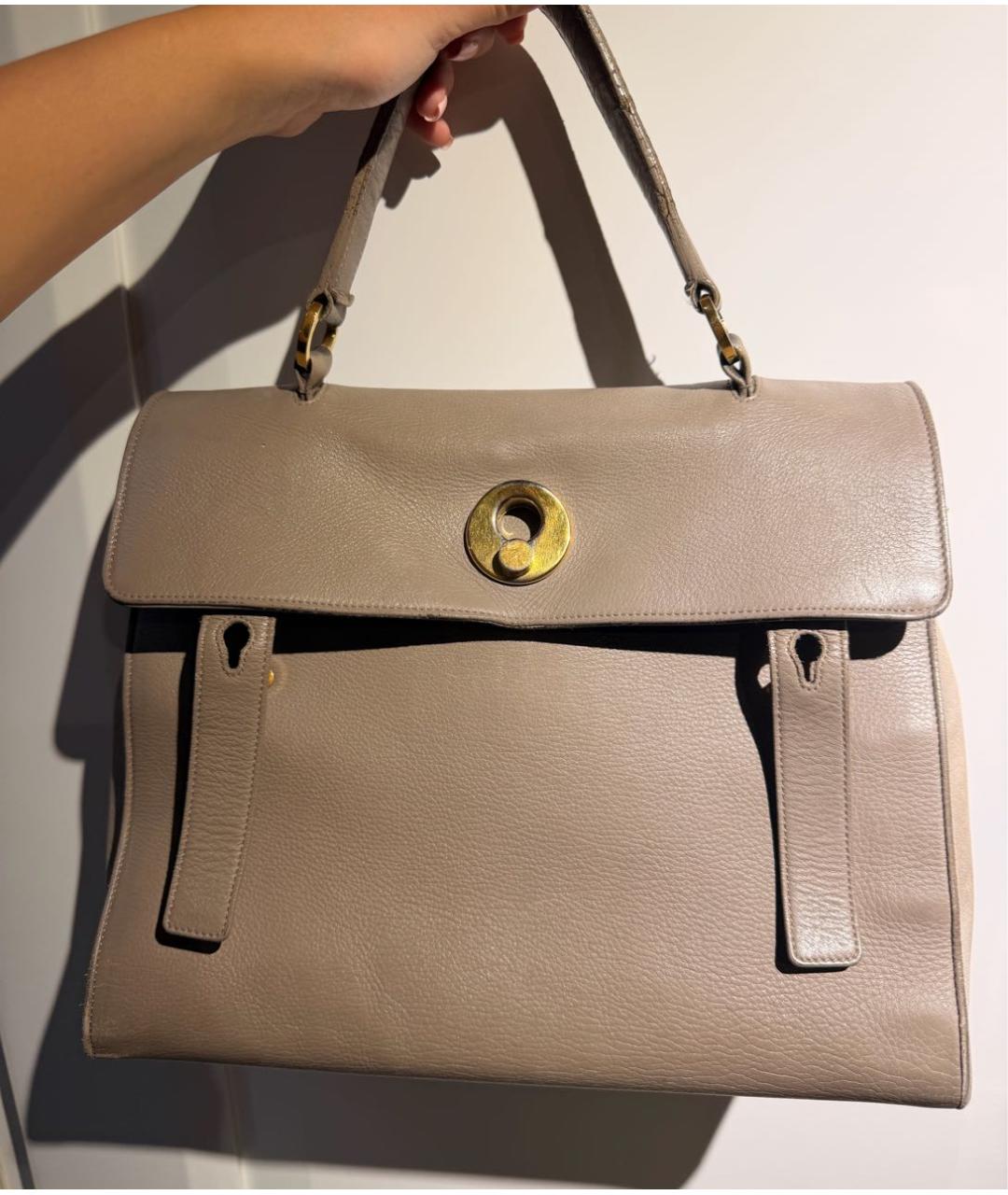 SAINT LAURENT Серая кожаная сумка с короткими ручками, фото 9