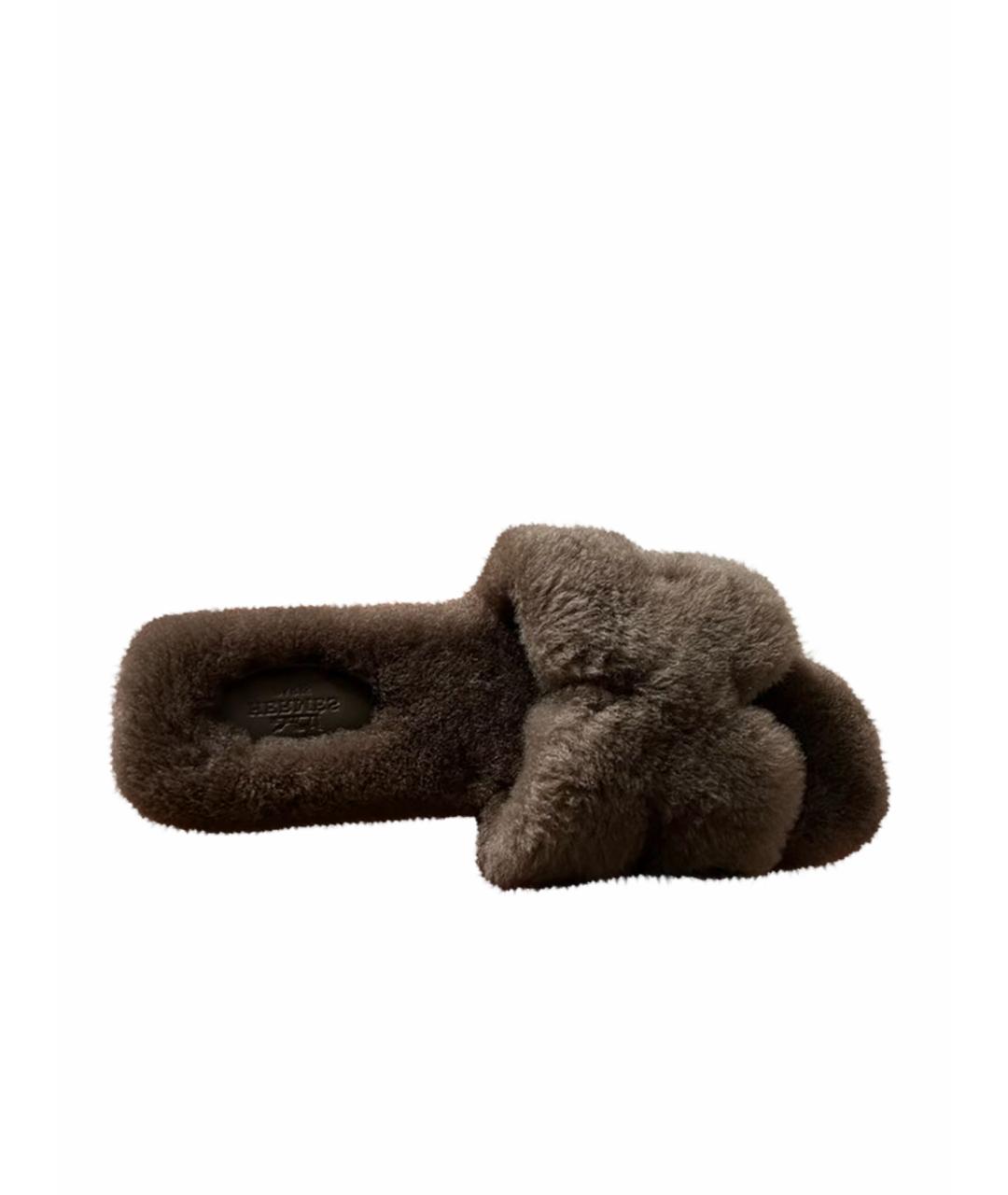 HERMES Коричневые шлепанцы, фото 1