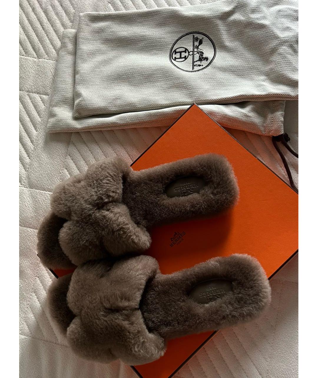 HERMES Коричневые шлепанцы, фото 4