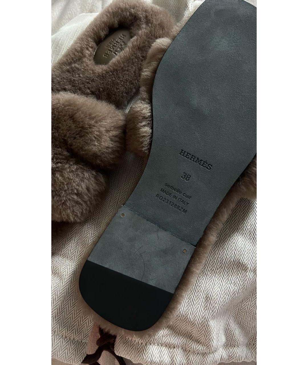 HERMES Коричневые шлепанцы, фото 3
