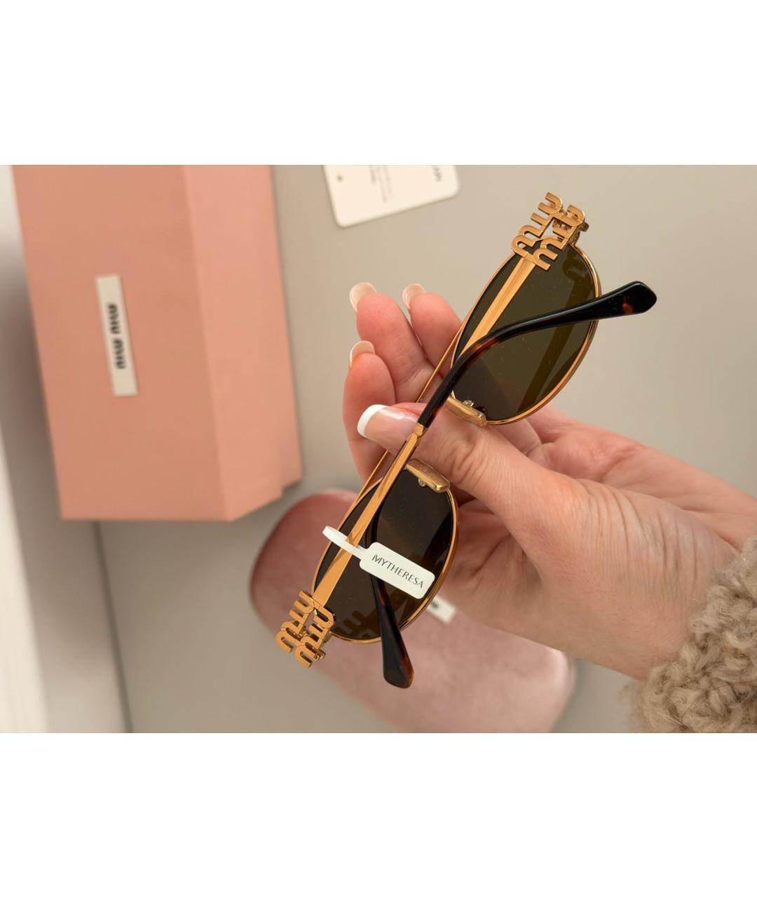 MIU MIU Коричневые металлические солнцезащитные очки, фото 3