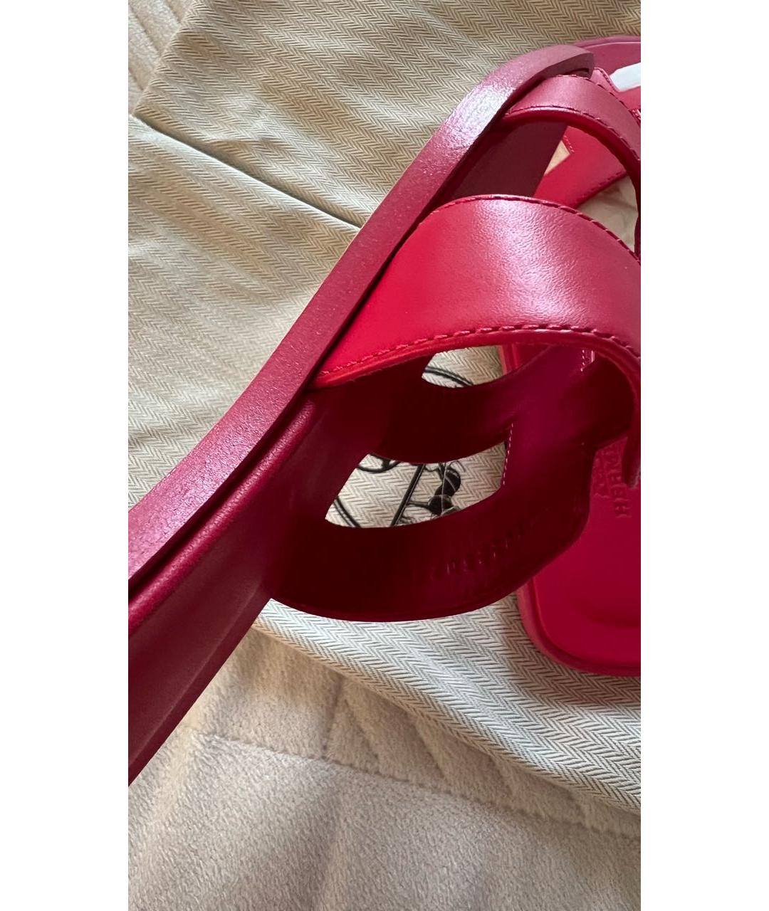 HERMES Розовые кожаные шлепанцы, фото 4