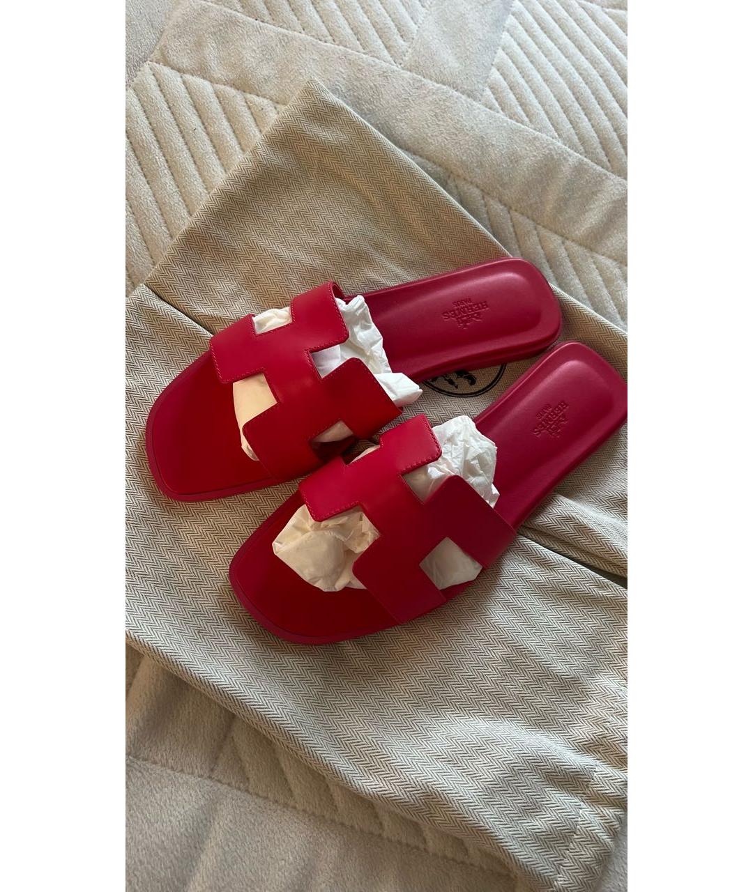 HERMES Розовые кожаные шлепанцы, фото 5