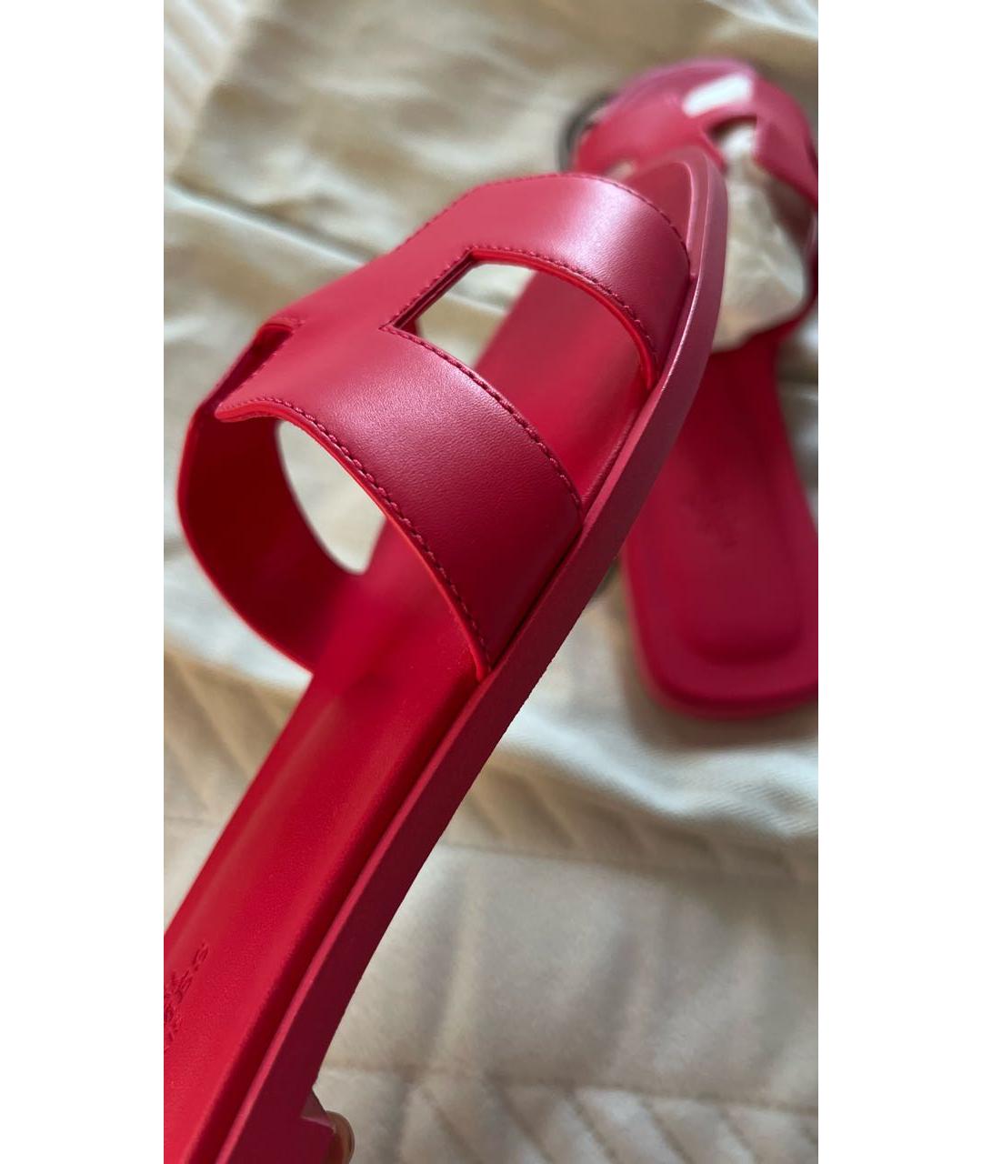 HERMES Розовые кожаные шлепанцы, фото 3