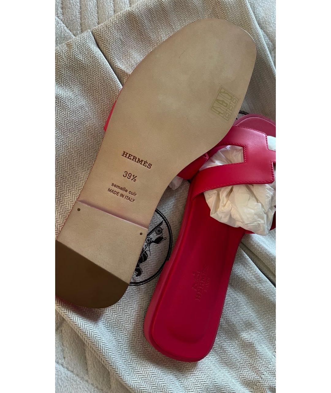 HERMES Розовые кожаные шлепанцы, фото 2