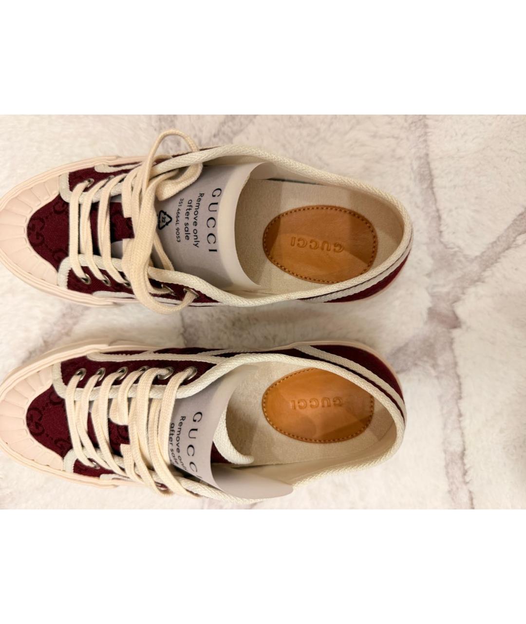 GUCCI Бордовые текстильные кеды, фото 3