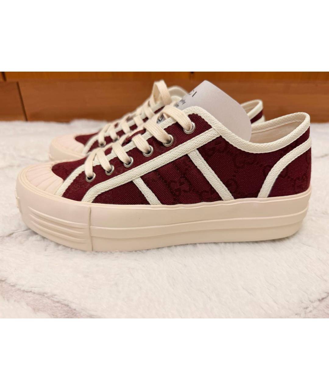 GUCCI Бордовые текстильные кеды, фото 7