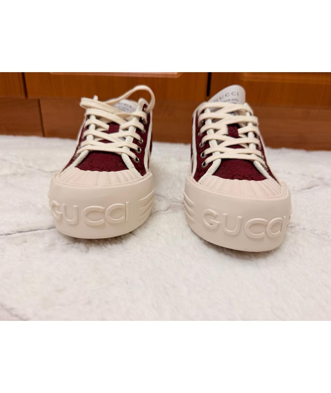 GUCCI Бордовые текстильные кеды, фото 2